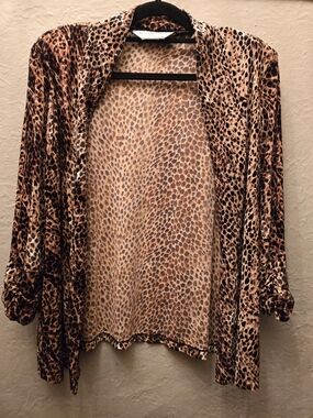 Allison Daley Petite Leopard Print Shoulder Pad Open Front Cardigan